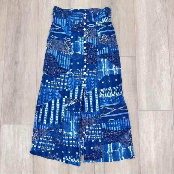 Karen Kane Bali blue abstract midi skirt button front XS - Picture 2 of 9